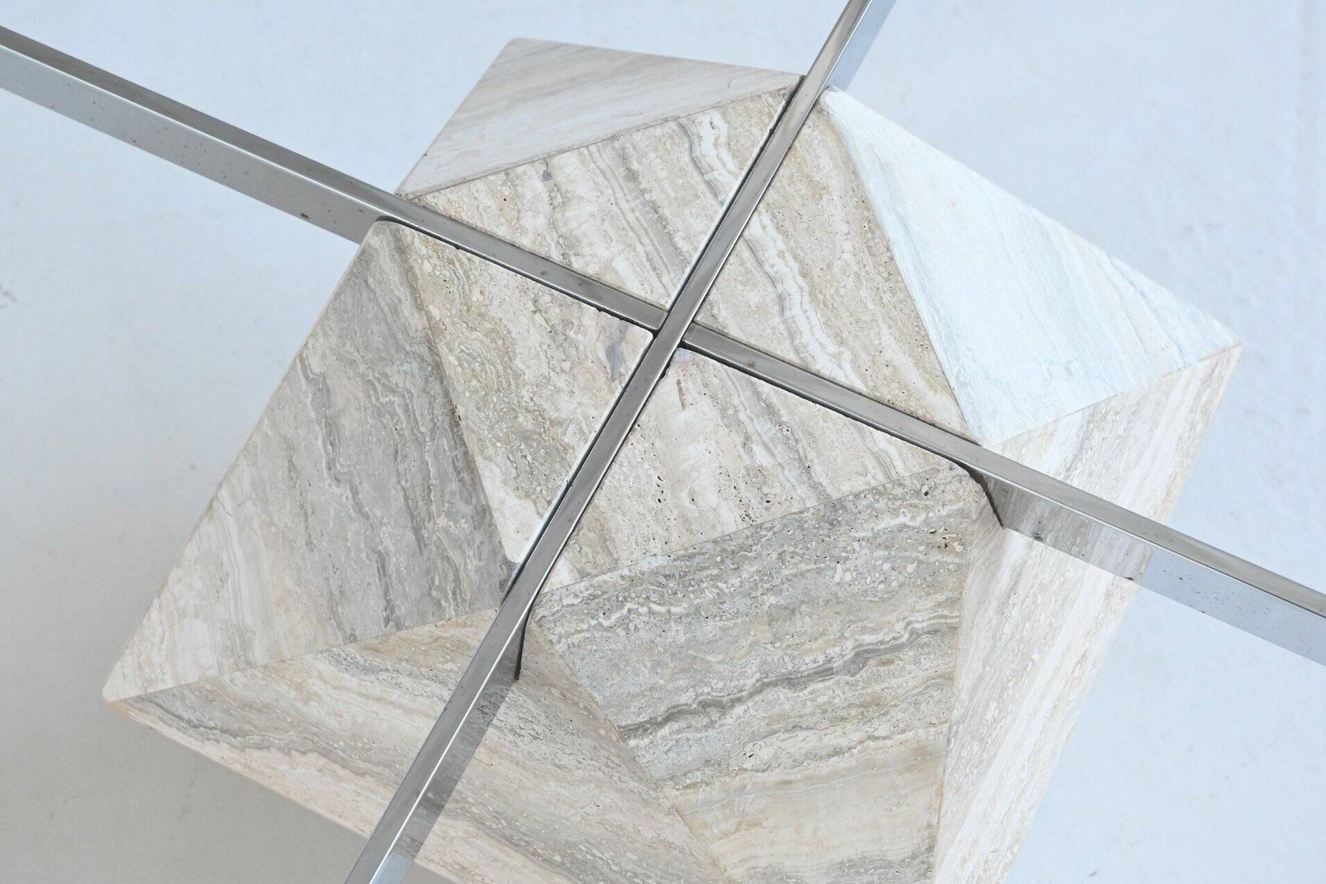 Diamond shaped coffee table in white travertine Italy 1960