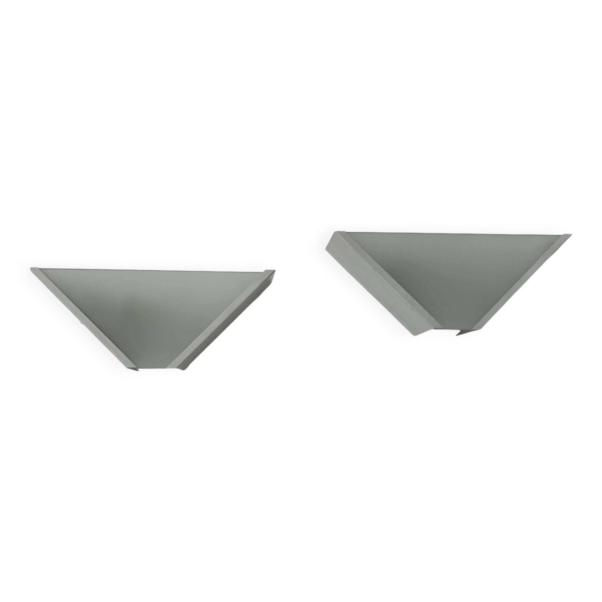 Pair of vintage geometric wall lights, sandblasted glass and white metal, Italy 1970