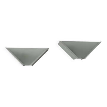 Paire d'applique vintage géométrique, verre sablé et métal blanc, Italie 1970