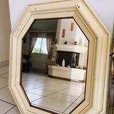Miroir octogonal en bois à patine argenté et beige, époque art déco