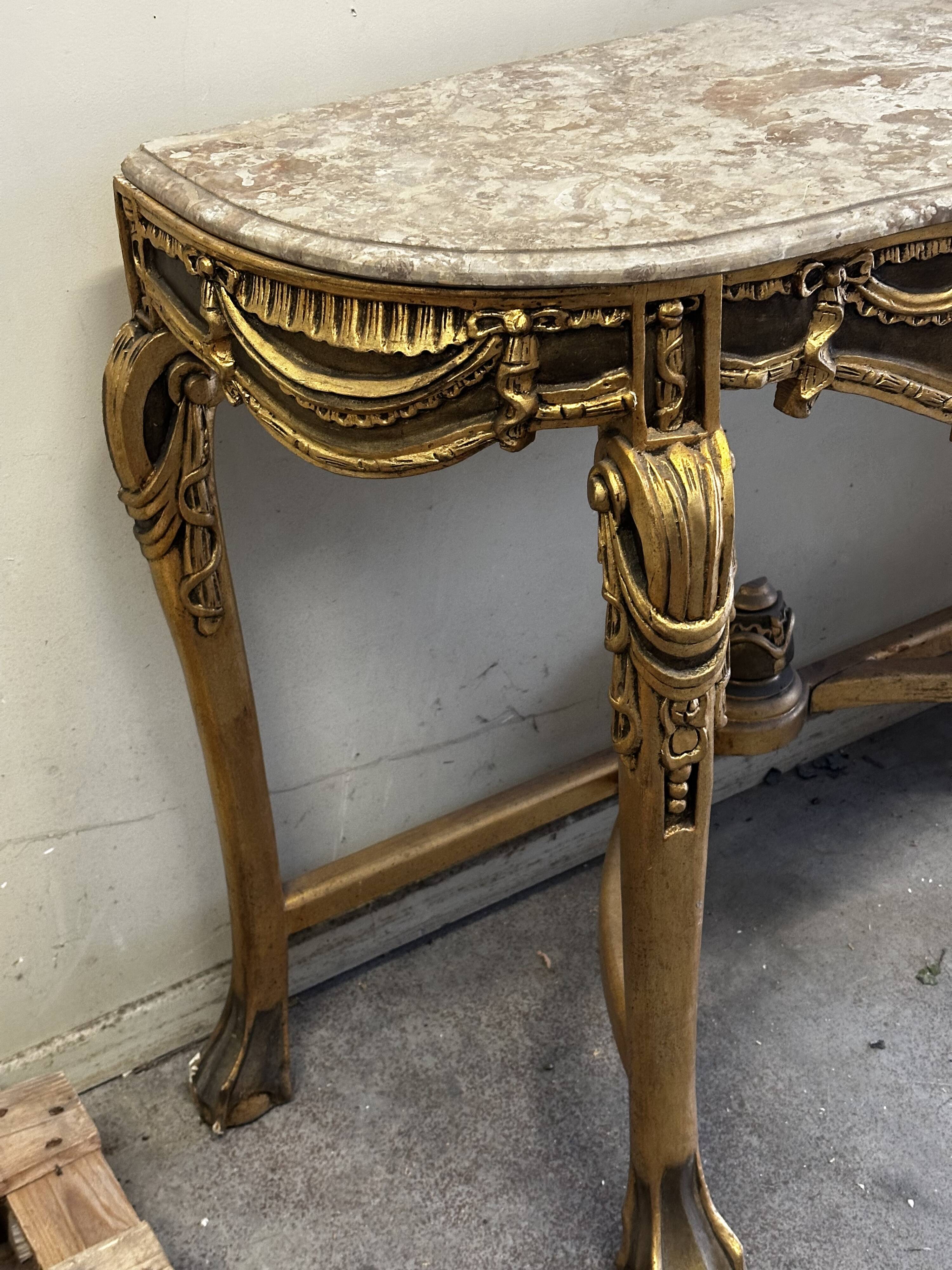 Hollywood Regency Console - Gilded Wood and Marble