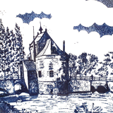 Large decorative plate decorations blue landscape diameter 40 cm