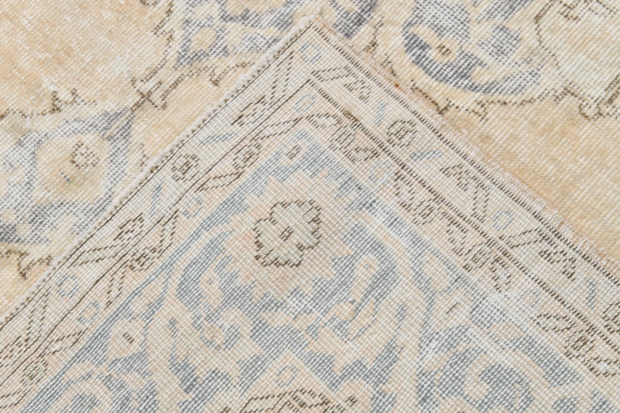 Turkish Pale Yellow & Pale Blue Vintage Rug, Oriental Pattern Wool Carpet