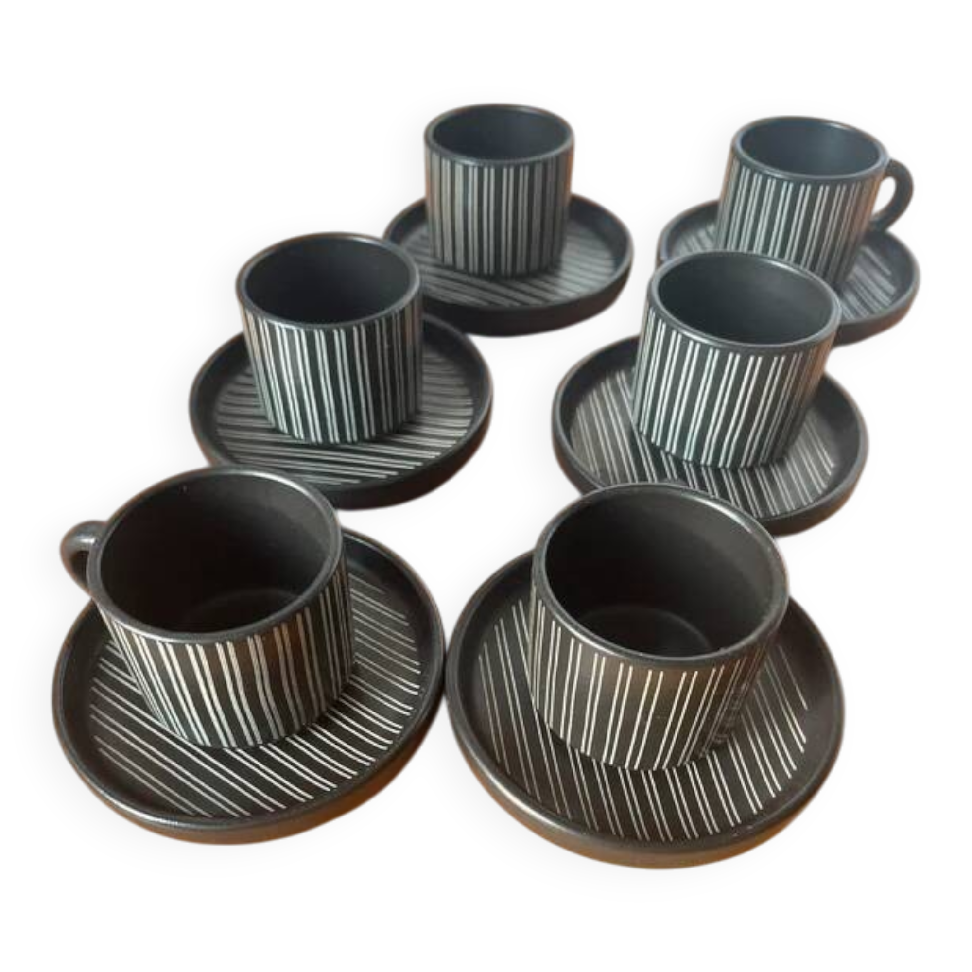 Tasses à café noir rayée blanc vintage Salins