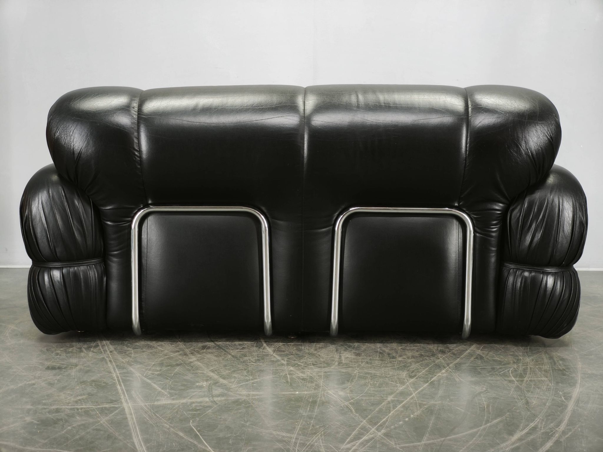 1970s Italian Two-Seat Sofa by Adriano Piazzesi in Chrome and Leatherette