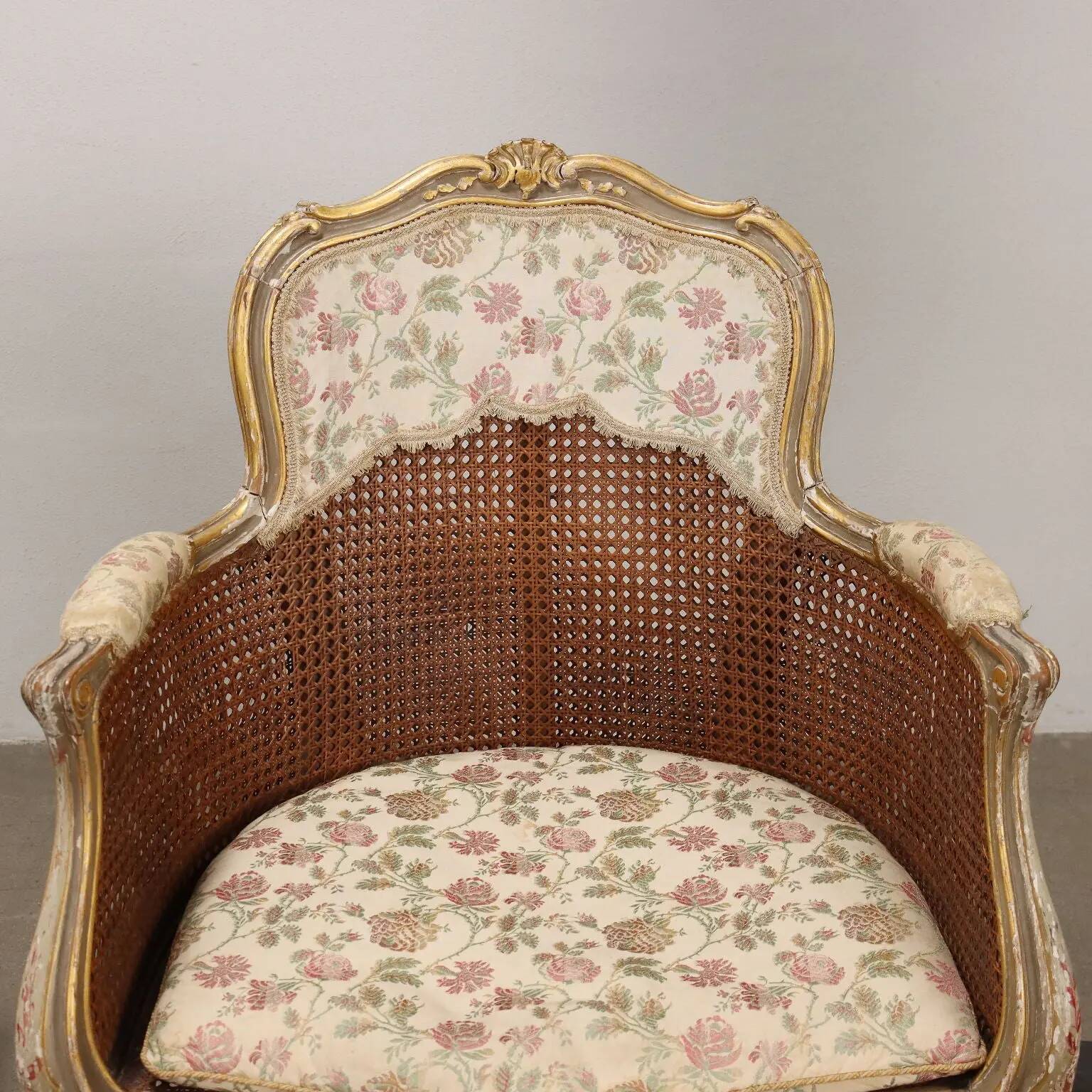 Pair of antique Rococo-style armchairs in painted wood, 20th century.