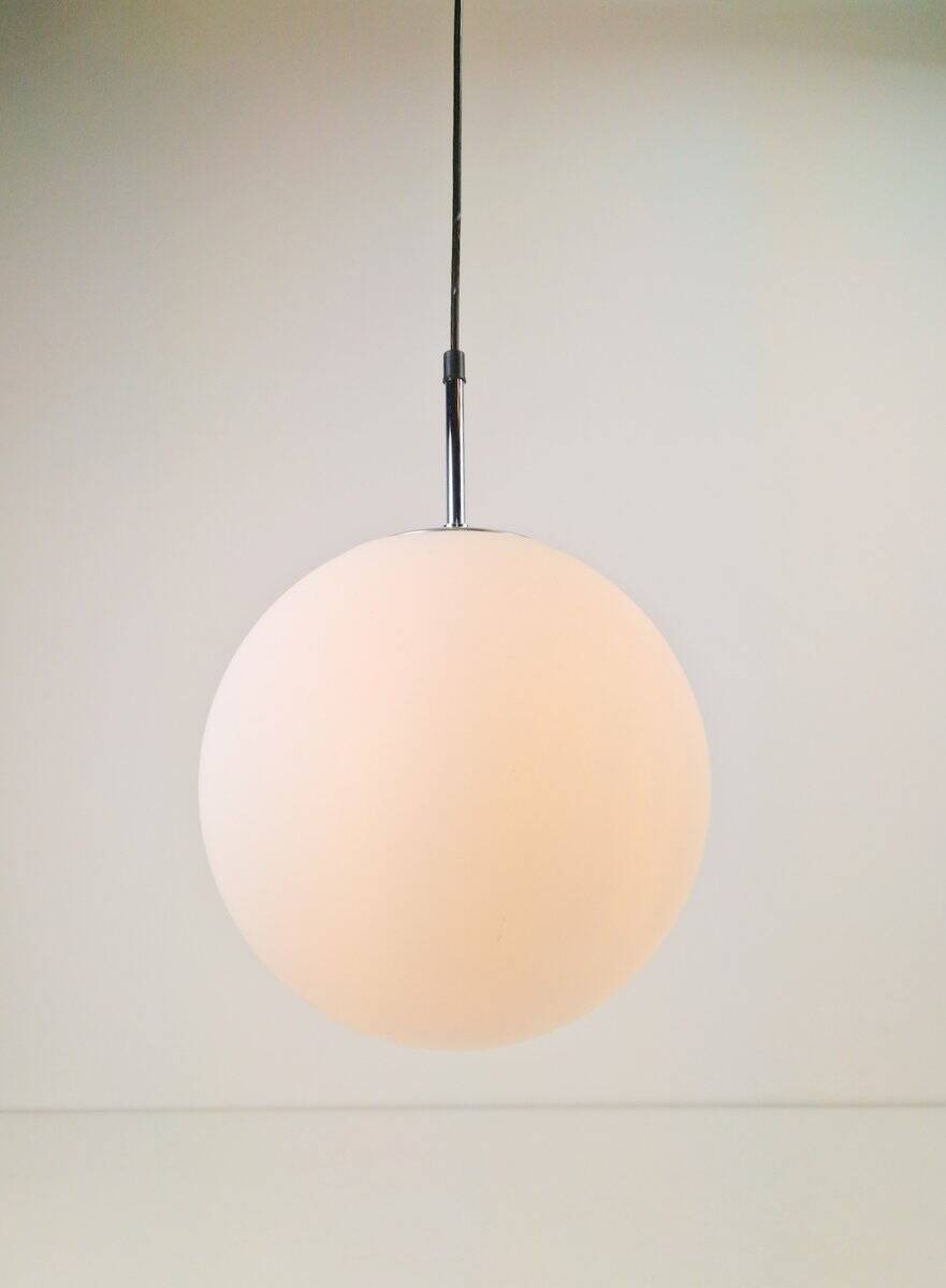 Sphere Pendant in White Satin Opal Glass from Glashütte Limburg, 1970