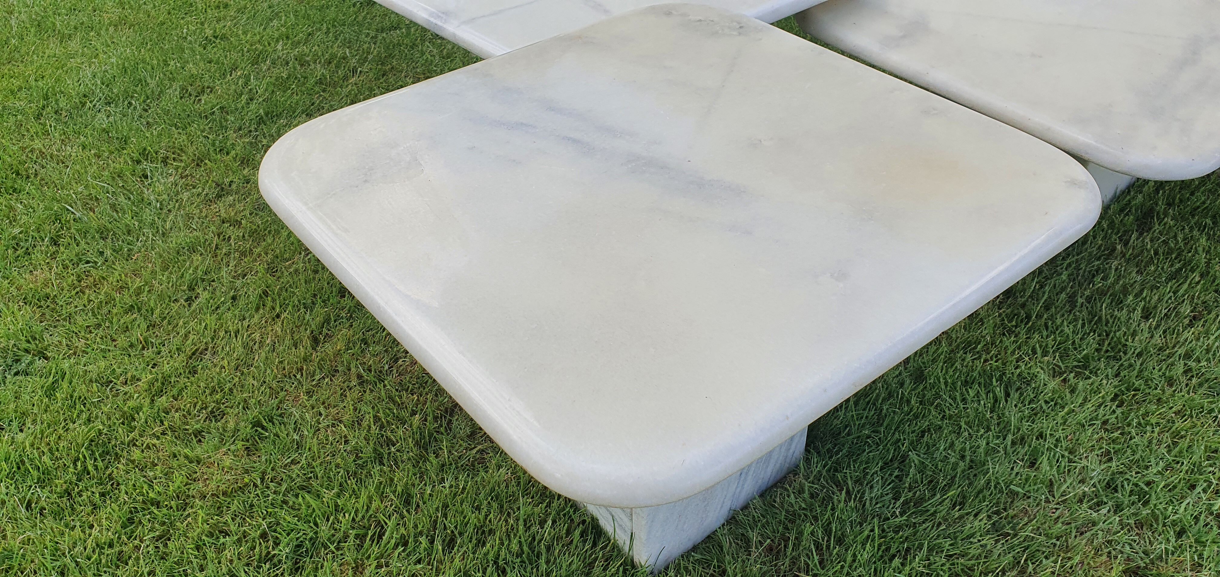 Vintage square trundle tables in travertine. 1970.