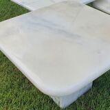 Vintage square trundle tables in travertine. 1970.