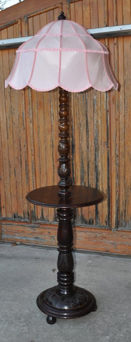 Wooden Floor Lamp with Pink Shade