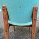 4 Scandinavian dining chairs in solid wood and blue-green leather from the 1950s.