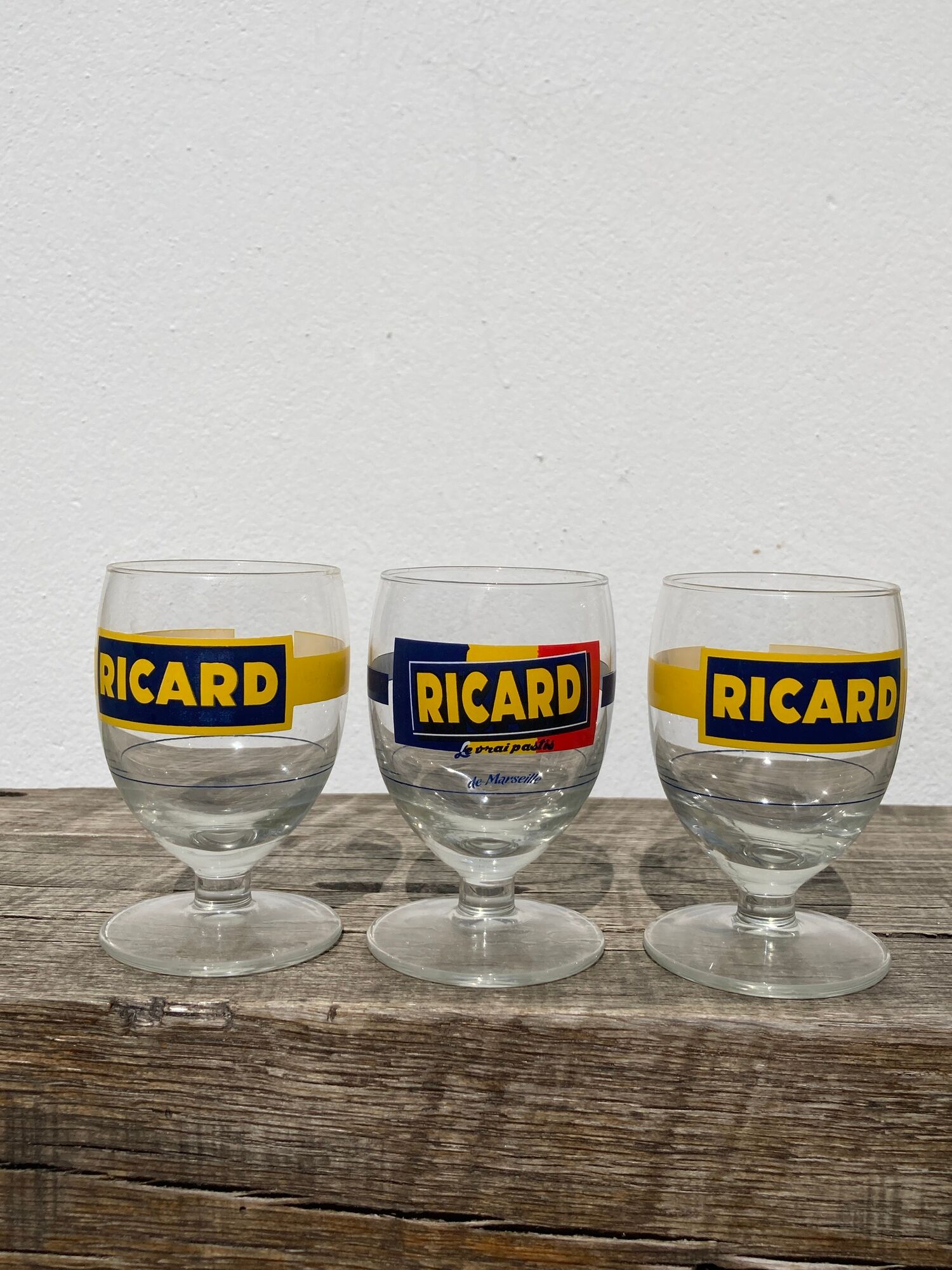 3 glasses with feet of vintage bistrot Ricard