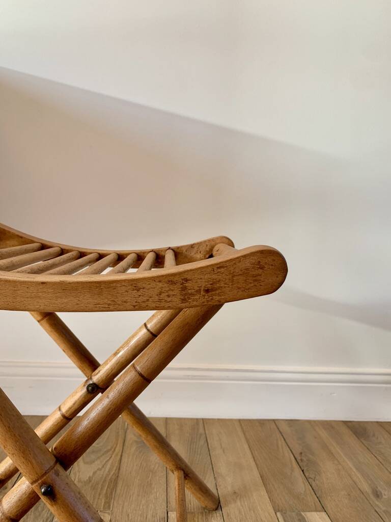 folding wooden stool bamboo style early 20th century