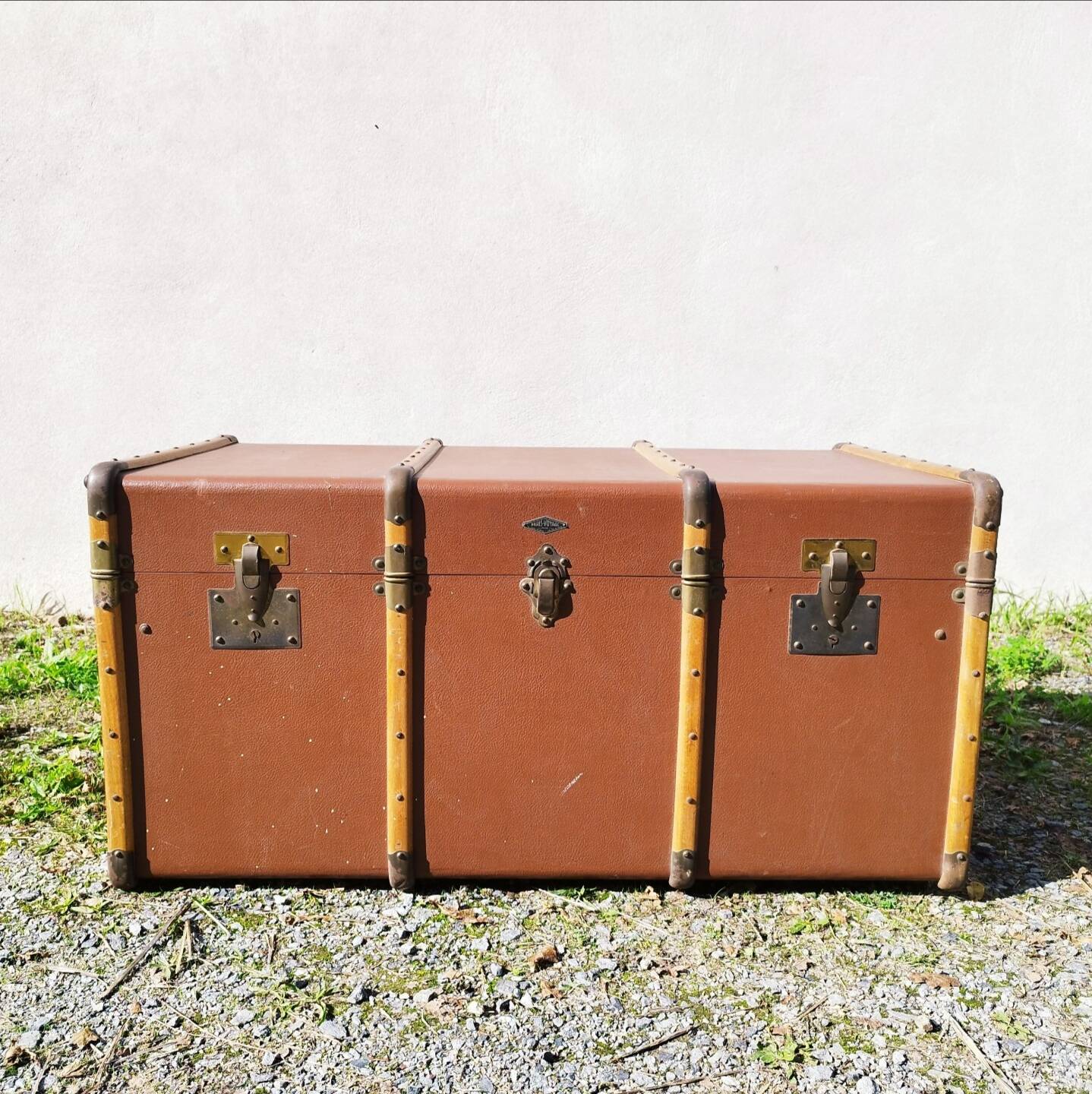 Large vintage arched travel storage trunk