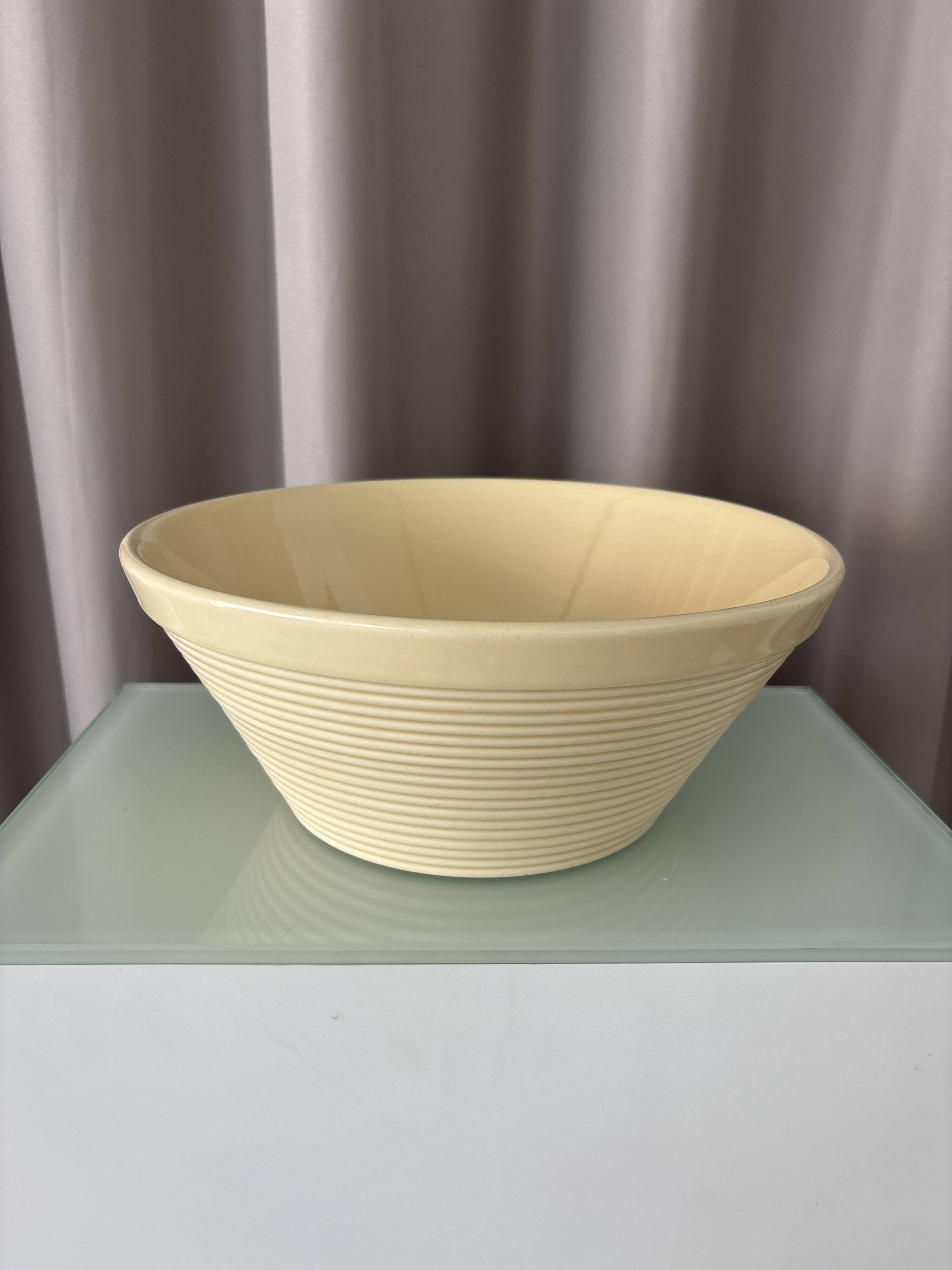 French Vintage Ribbed Ceramic Salad Bowl | Ivory Cream | Digoin Sarreguemin