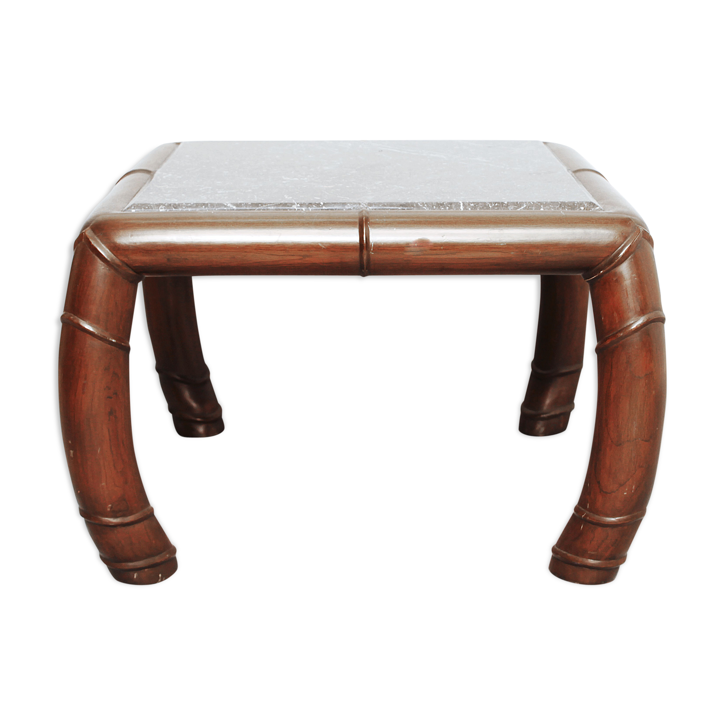Faux Bamboo And Grey Marble Side Table Hollywood Regency Boho