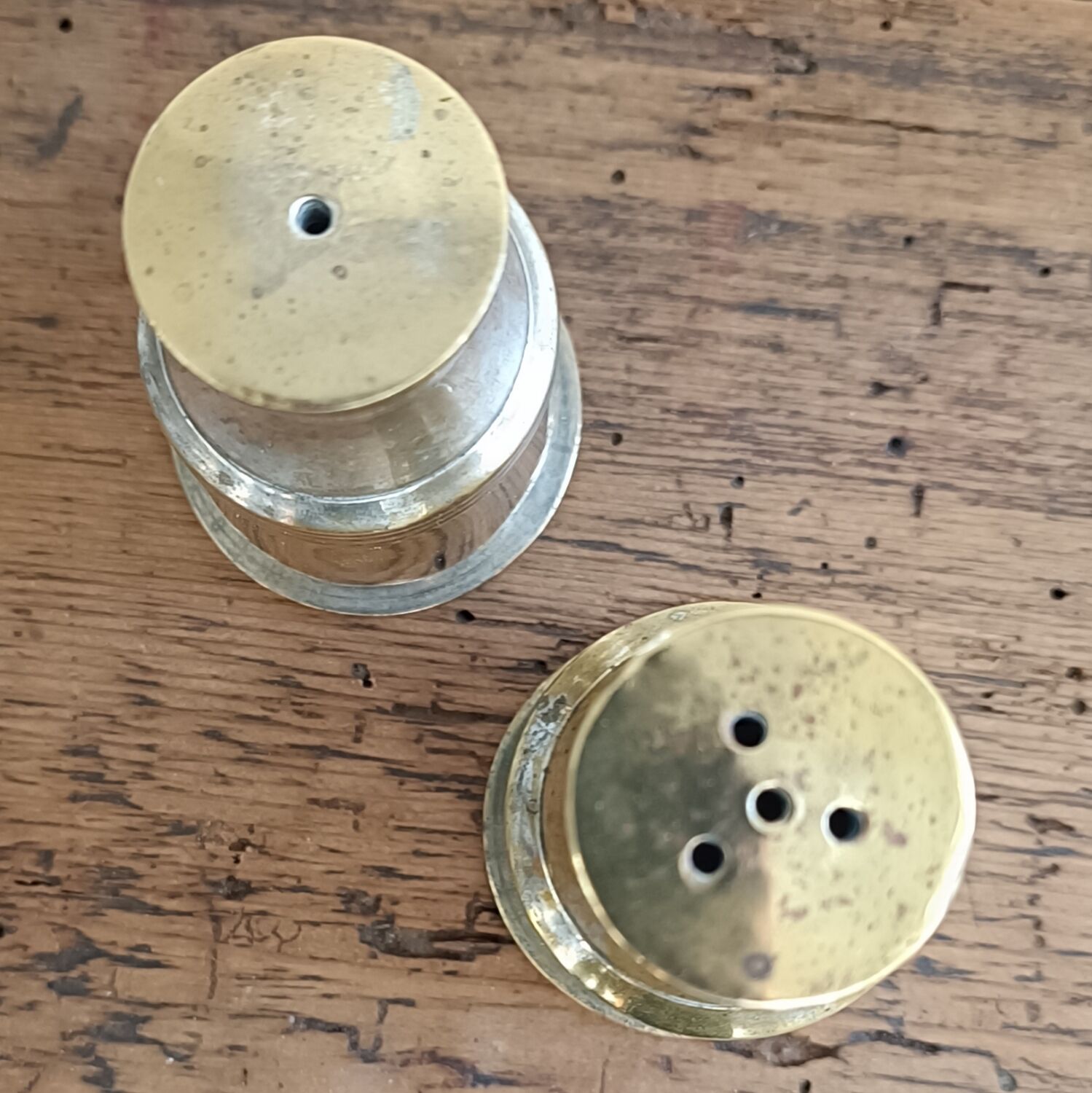 Silver-plated metal salt and pepper shakers