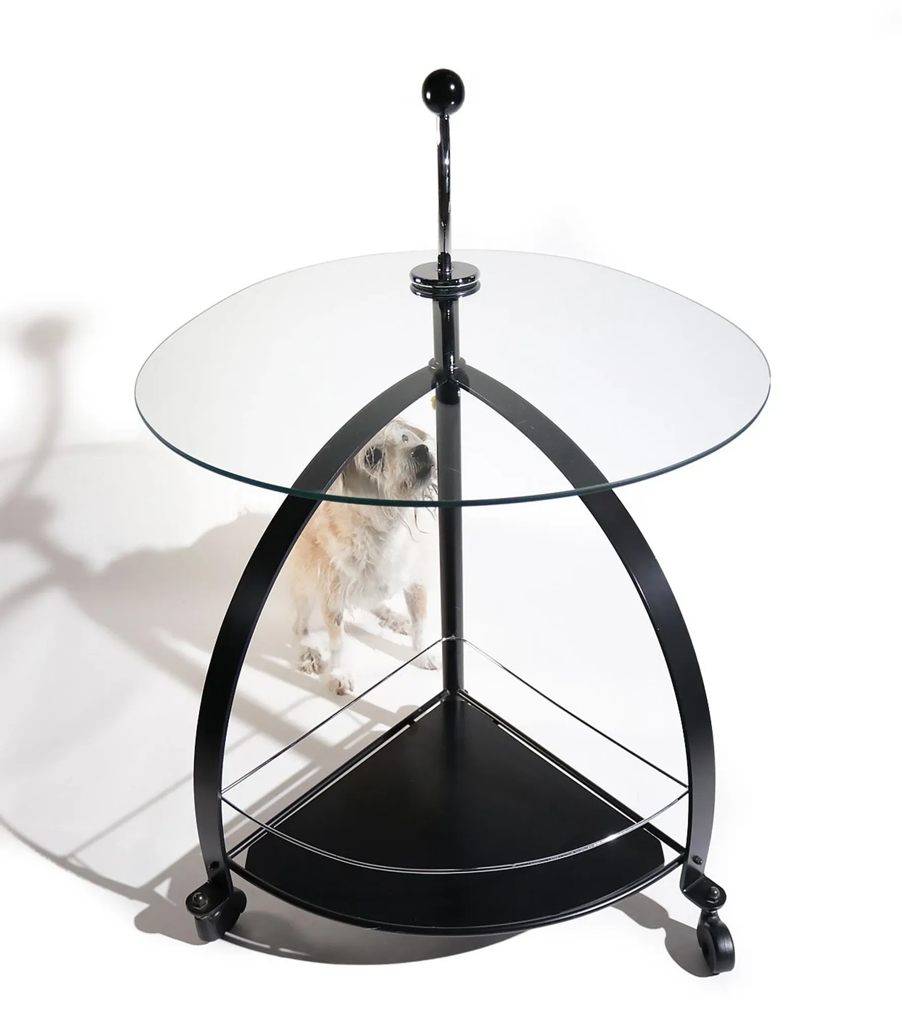 Vintage Bauhaus-style serving trolley with glass top