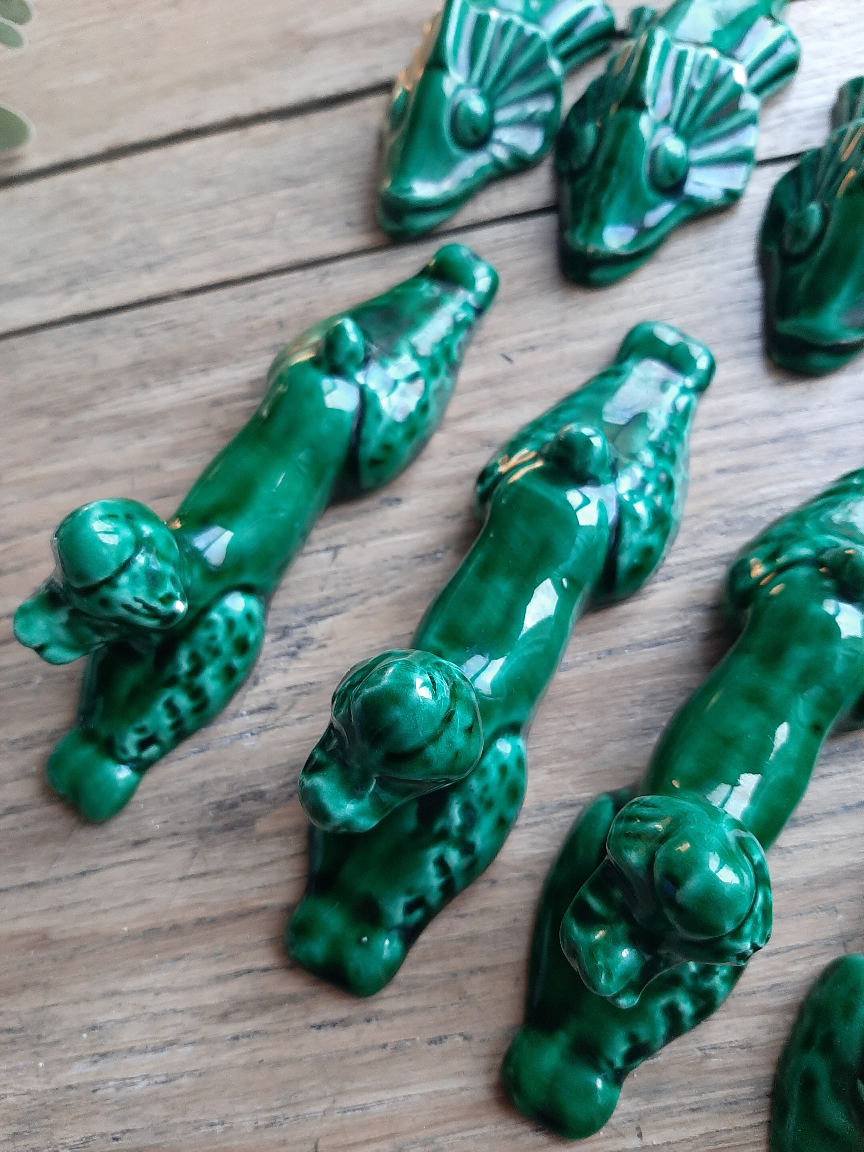 Vintage faience knife holder fish and dogs