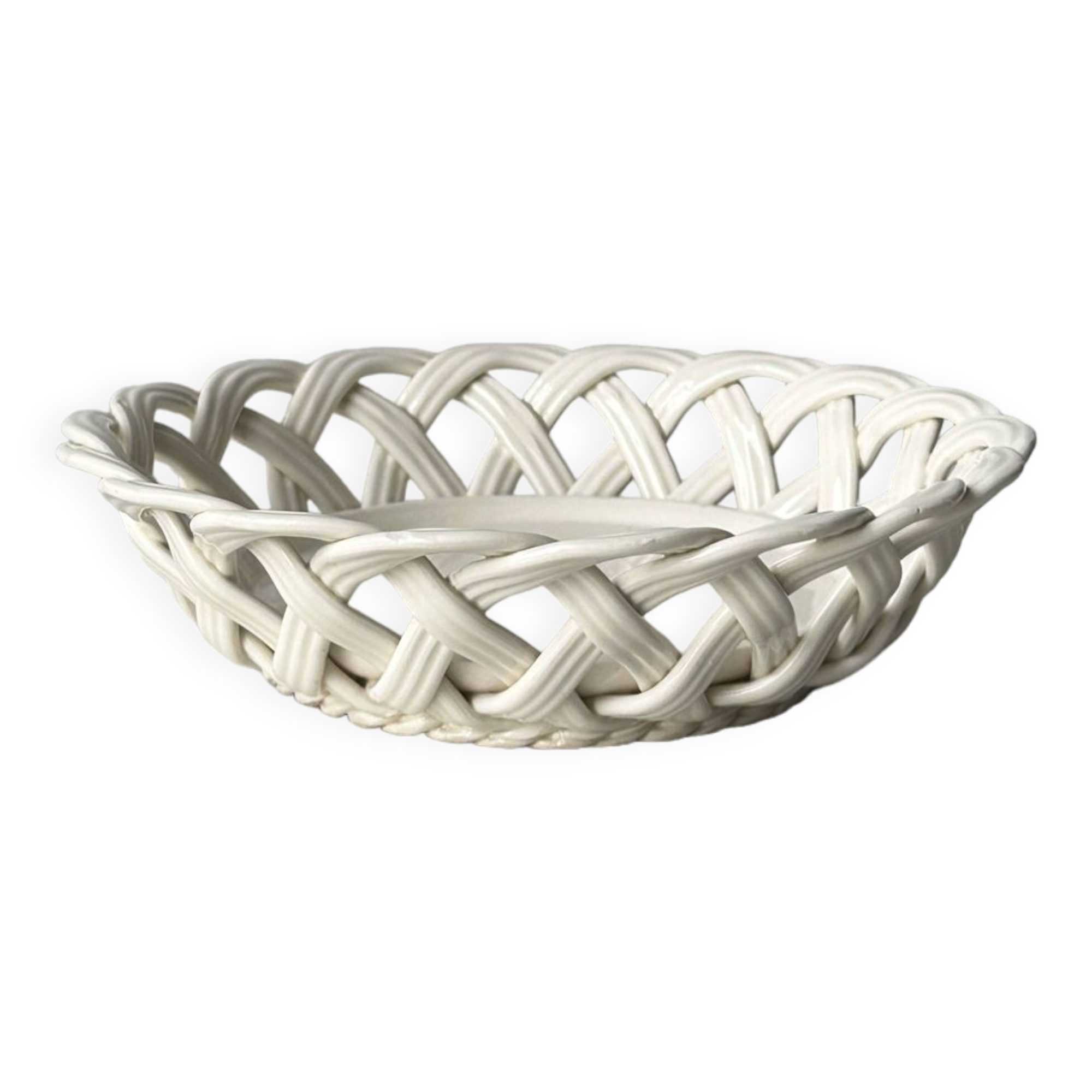Woven white ceramic basket