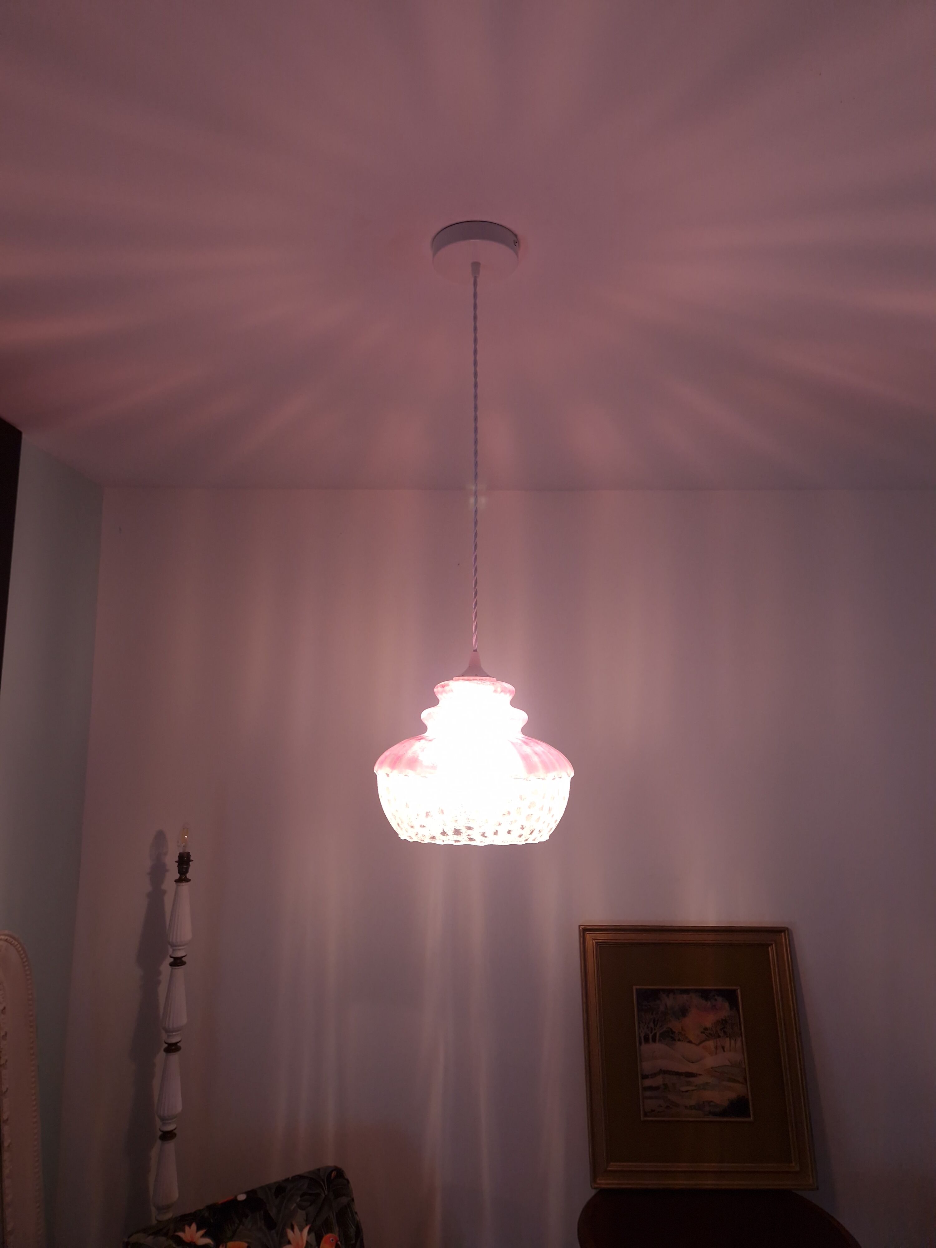 Vintage pendant lamp in pink glass
