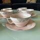 Set de tasses en porcelaine art déco rose et argent 1940