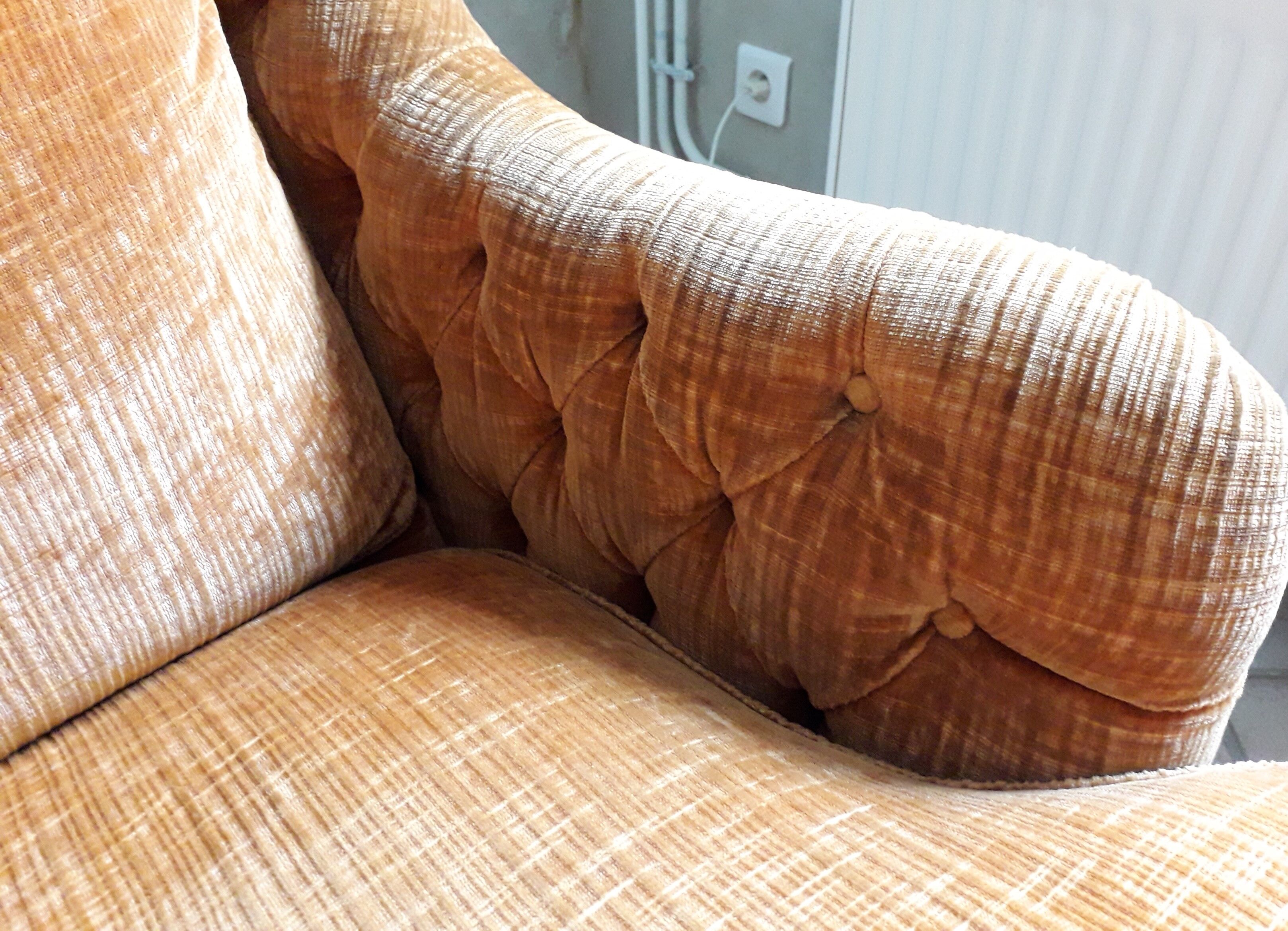 Orange velvet two-seat sofa