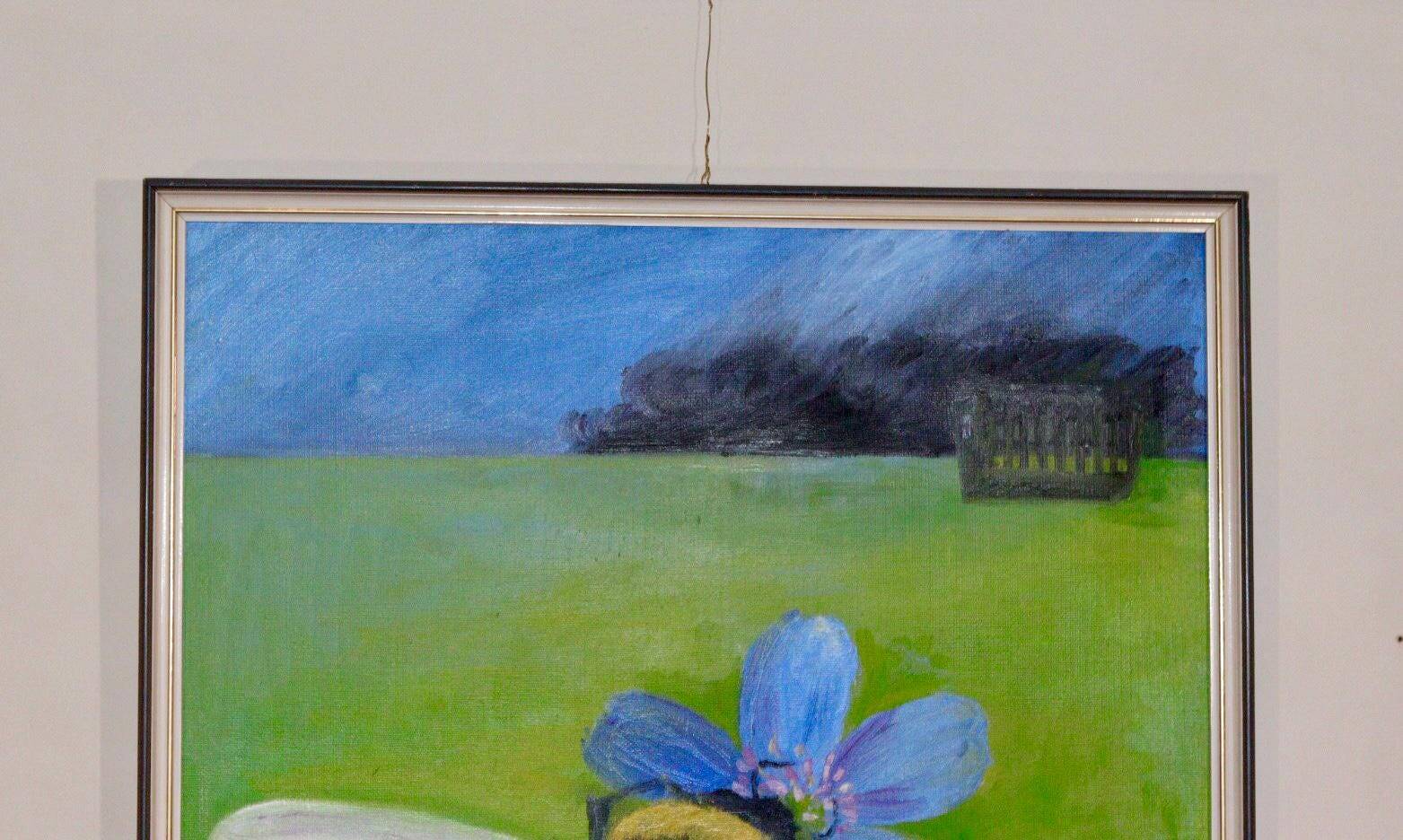 Oil painting on canvas "Bee" by Anita Steiner, Sweden mid 20th century