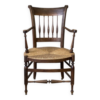 Provençal armchair in wood and straw