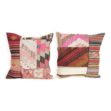 Set of 2 vintage kilim cushion covers 48x48 cm
