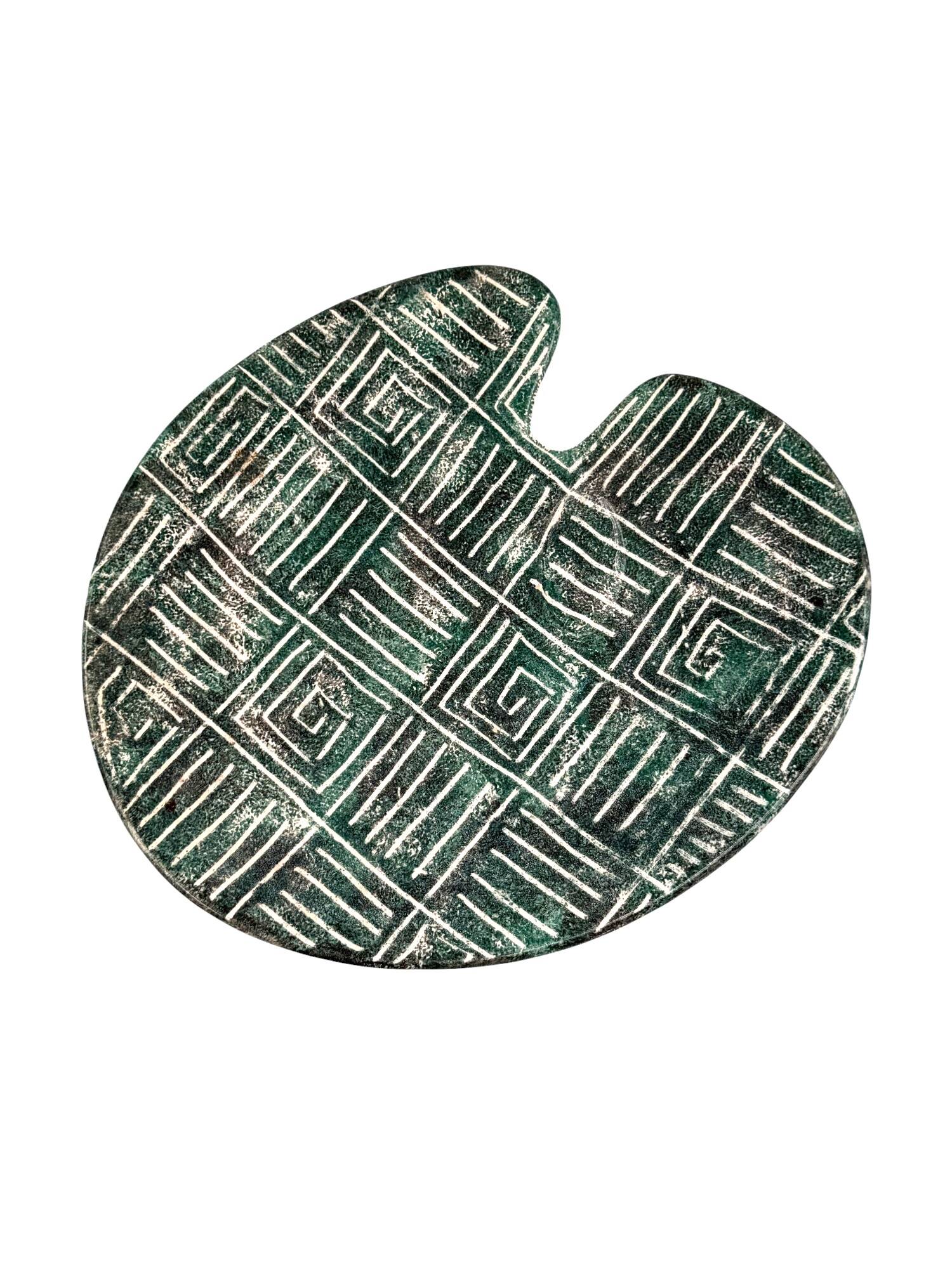 Mid-century Modern green ceramic plate, France 1960s
