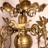 Bronze 8-Branch Chandelier Decorated with Birds