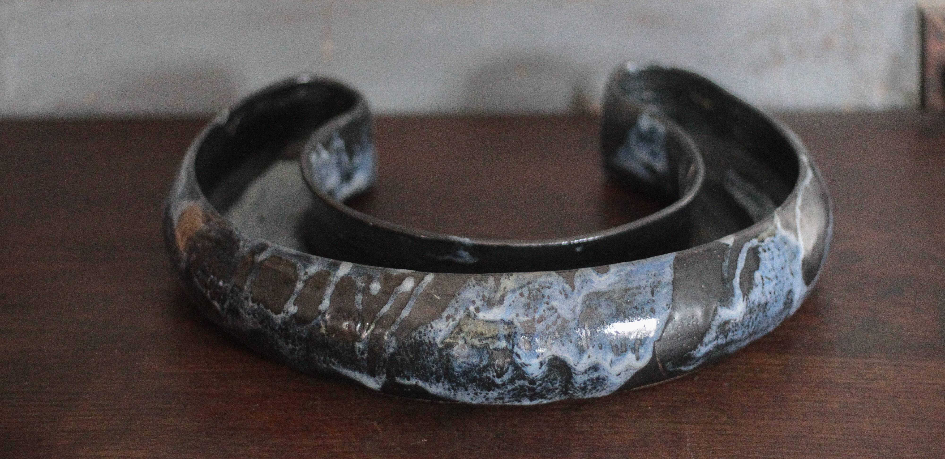 Ceramic jardinière signed Blain Francoise, pottery La Borne, centre of your