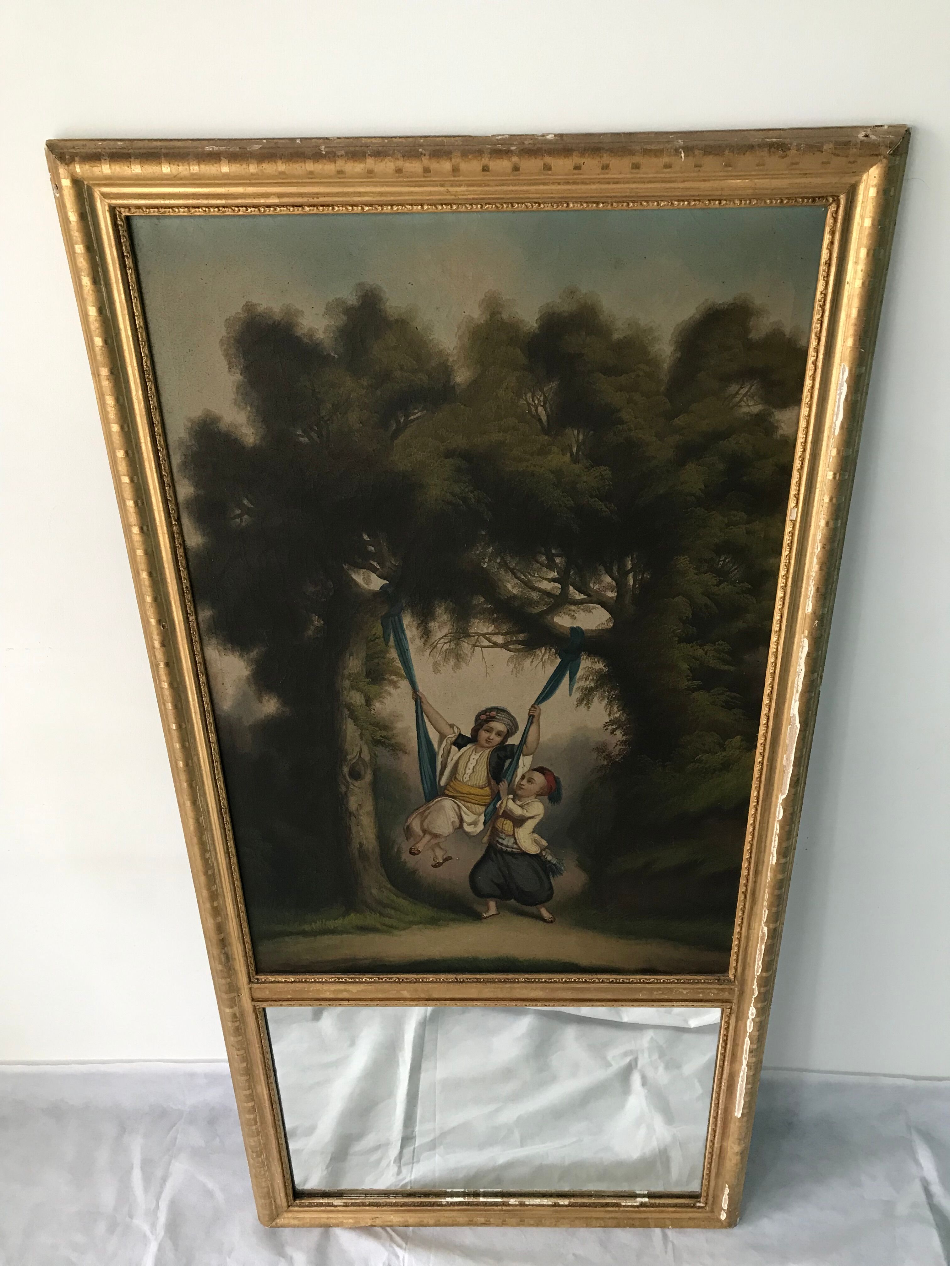 Miroir trumeau 19ème siècle jeu d'enfants  144 x 70 cm
