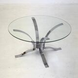 Table basse en verre du milieu du siècle avec cadre chromé