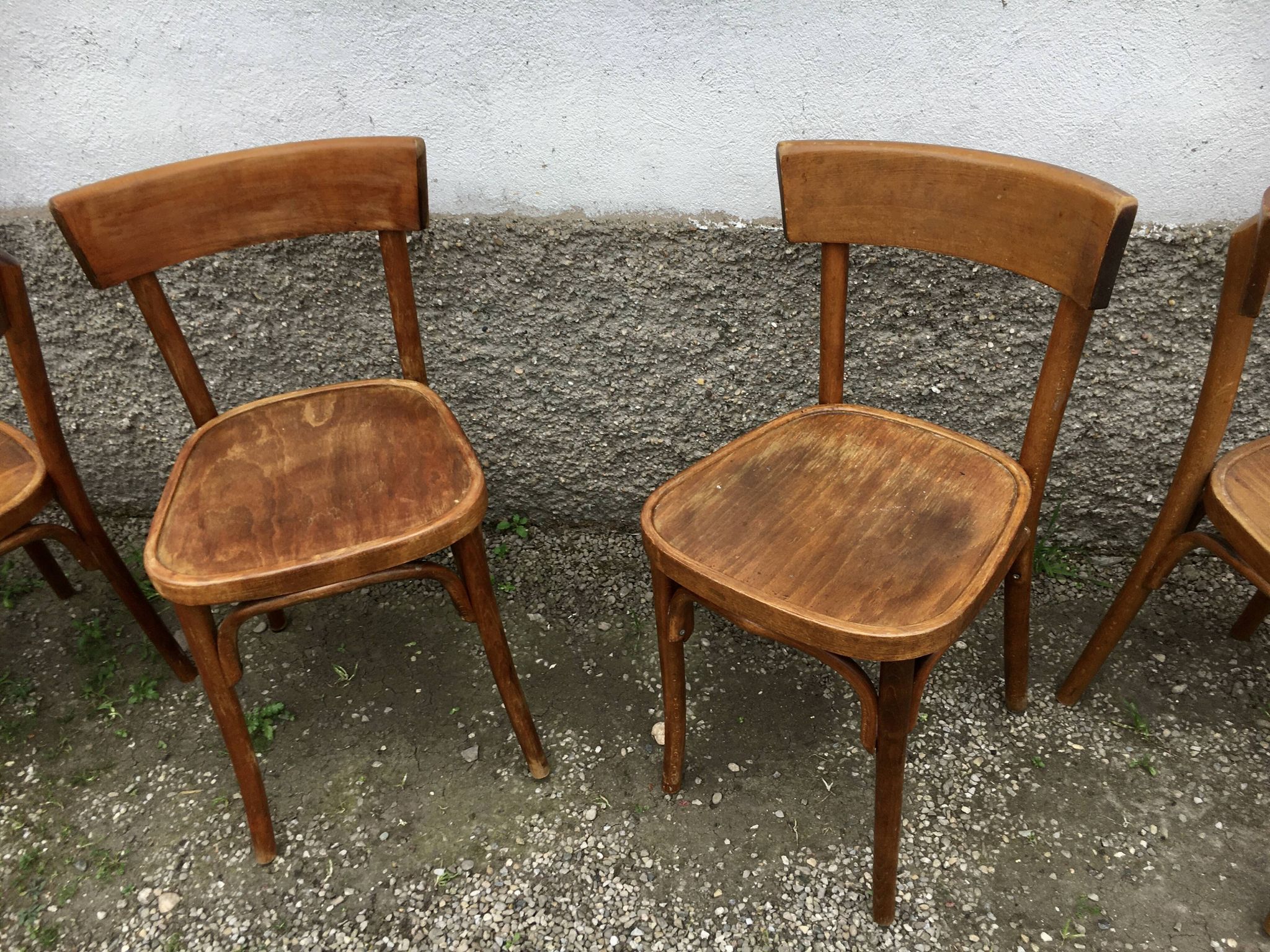 Series of 10 vintage bentwood curved wood bistro chairs