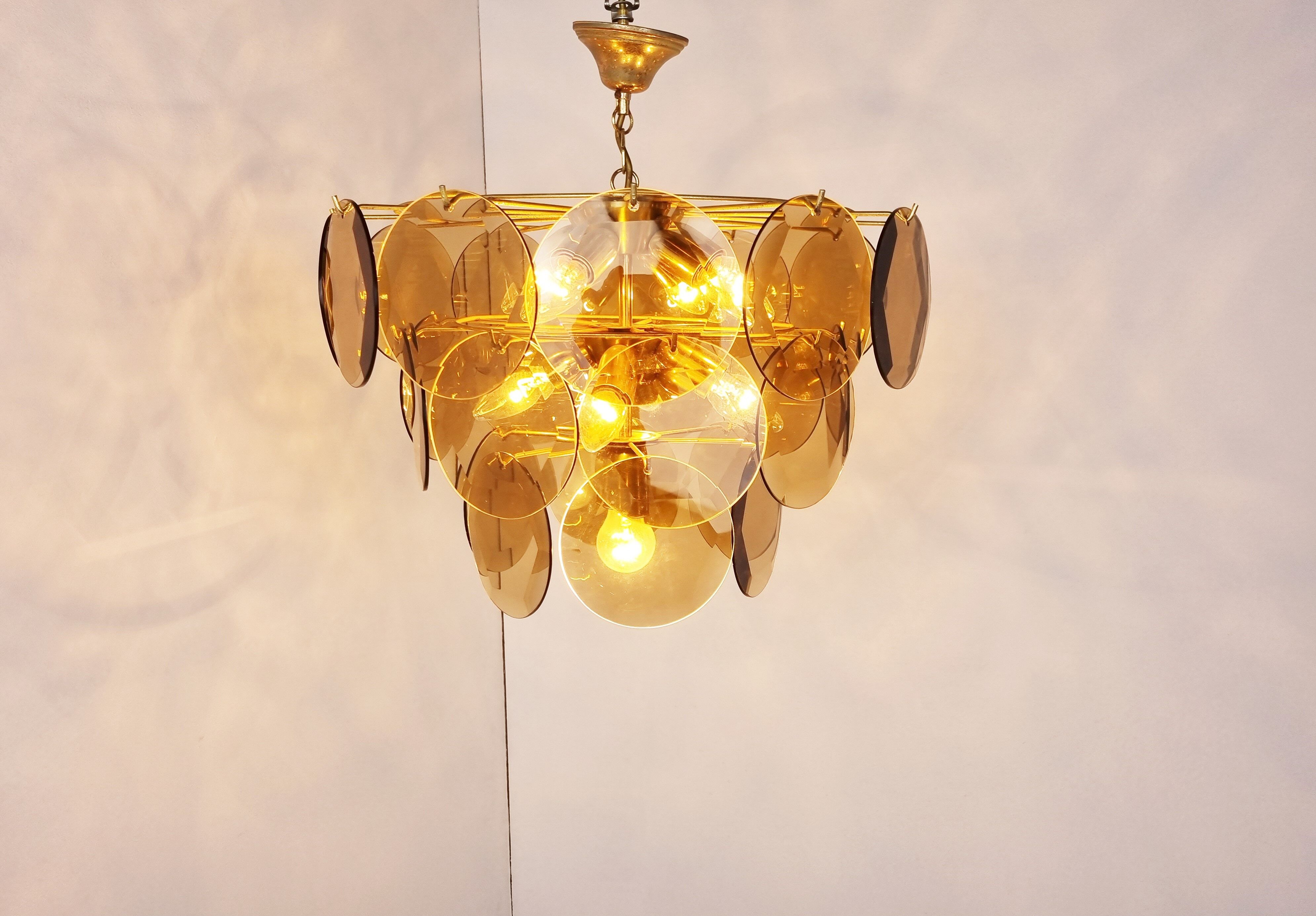Mid century glass disk chandelier, 1970s
