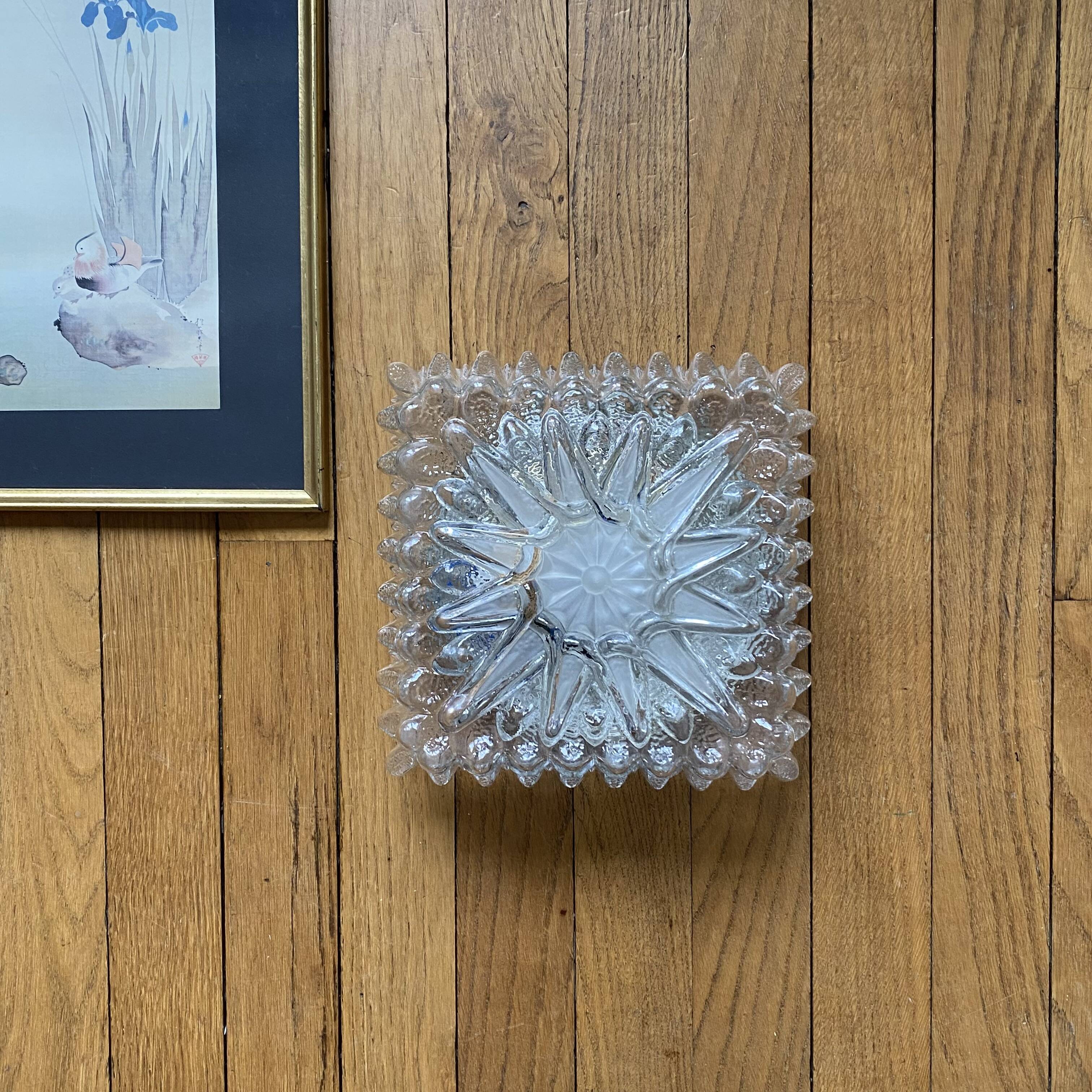 Vintage wall light in antique glass, square ceiling light 23 cm.