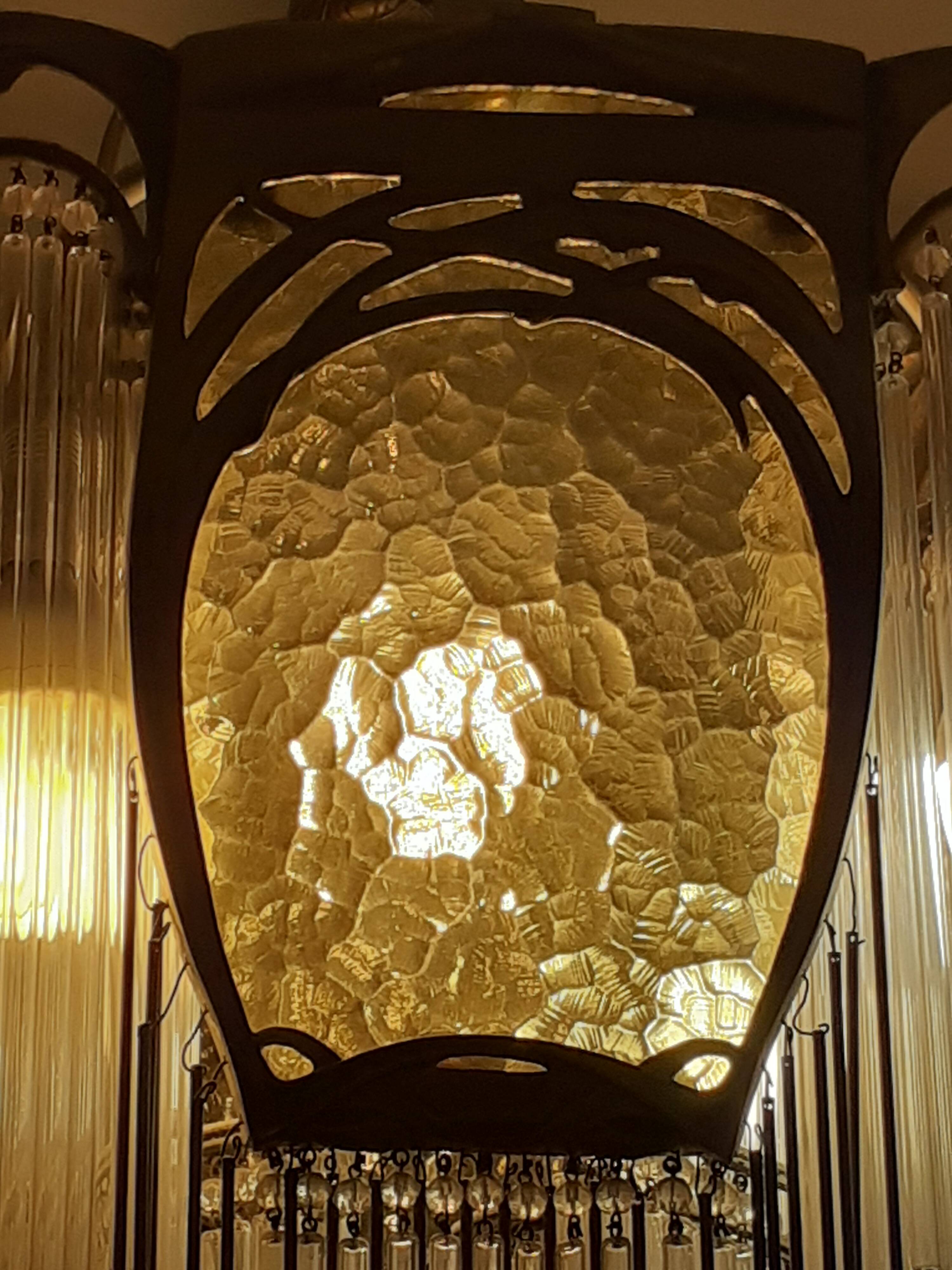 Art Nouveau Guimard style chandelier in nickel-plated bronze