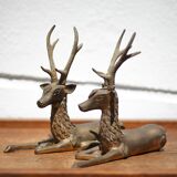 Paire de cerf, sculpture, cerf laiton, décoration intérieur, bouddhiste, collection, deer, brass