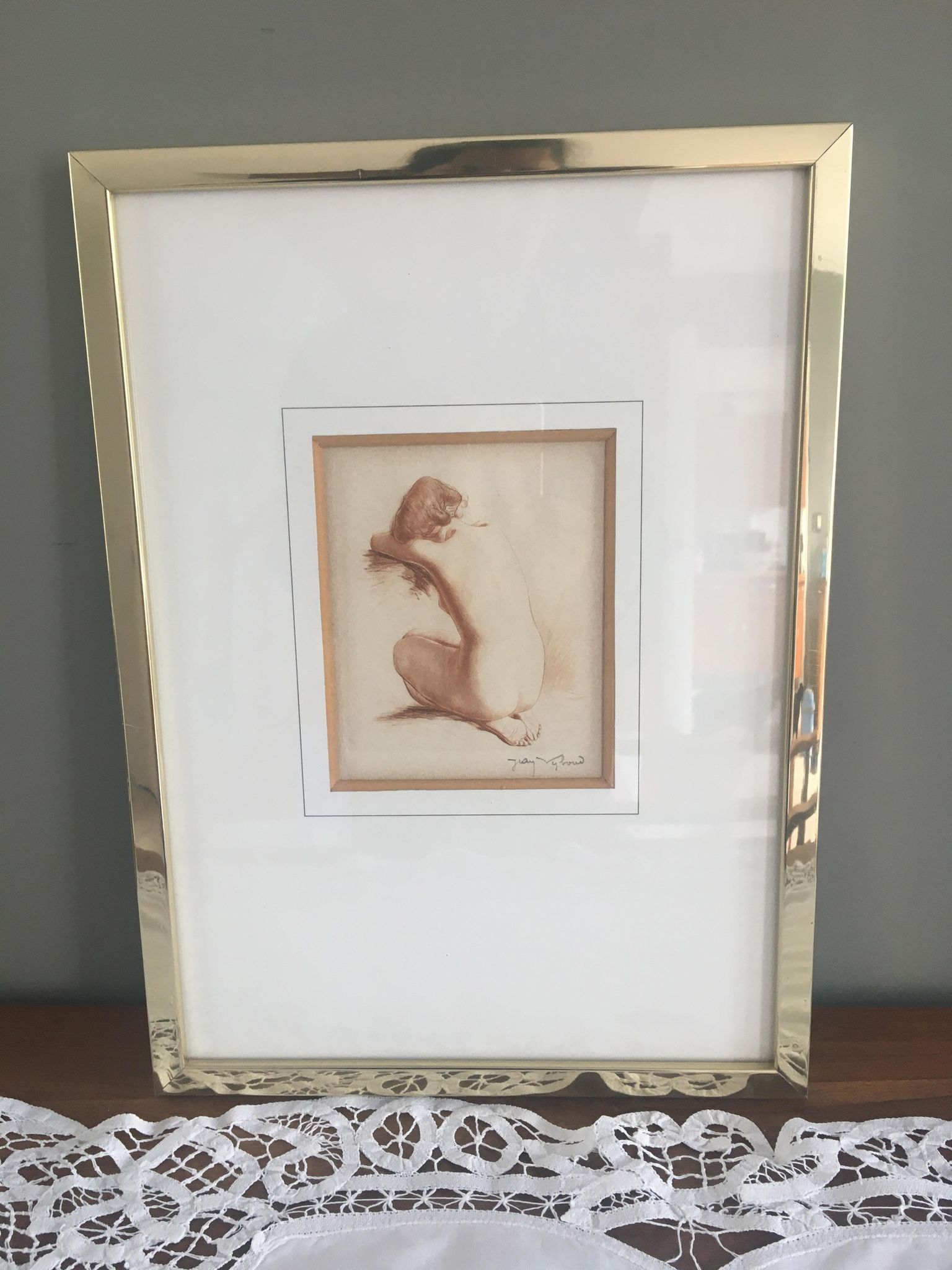 Eaux Forte à la sanguine signed Jean Vyboud 'Femme nue de dos'