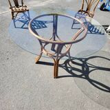 Vintage rattan and glass set - round table + 4 chairs