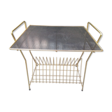 table d'appoint porte disques vinyles, laiton , grillage perforé 1960