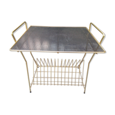 table d'appoint porte disques vinyles, laiton , grillage perforé 1960
