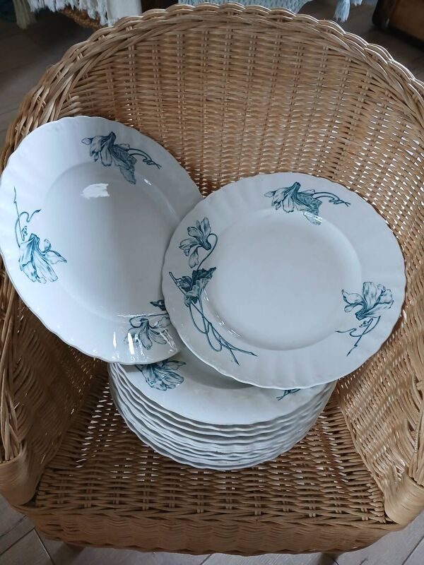 12 assiettes plates anciennes en Terre de fer
