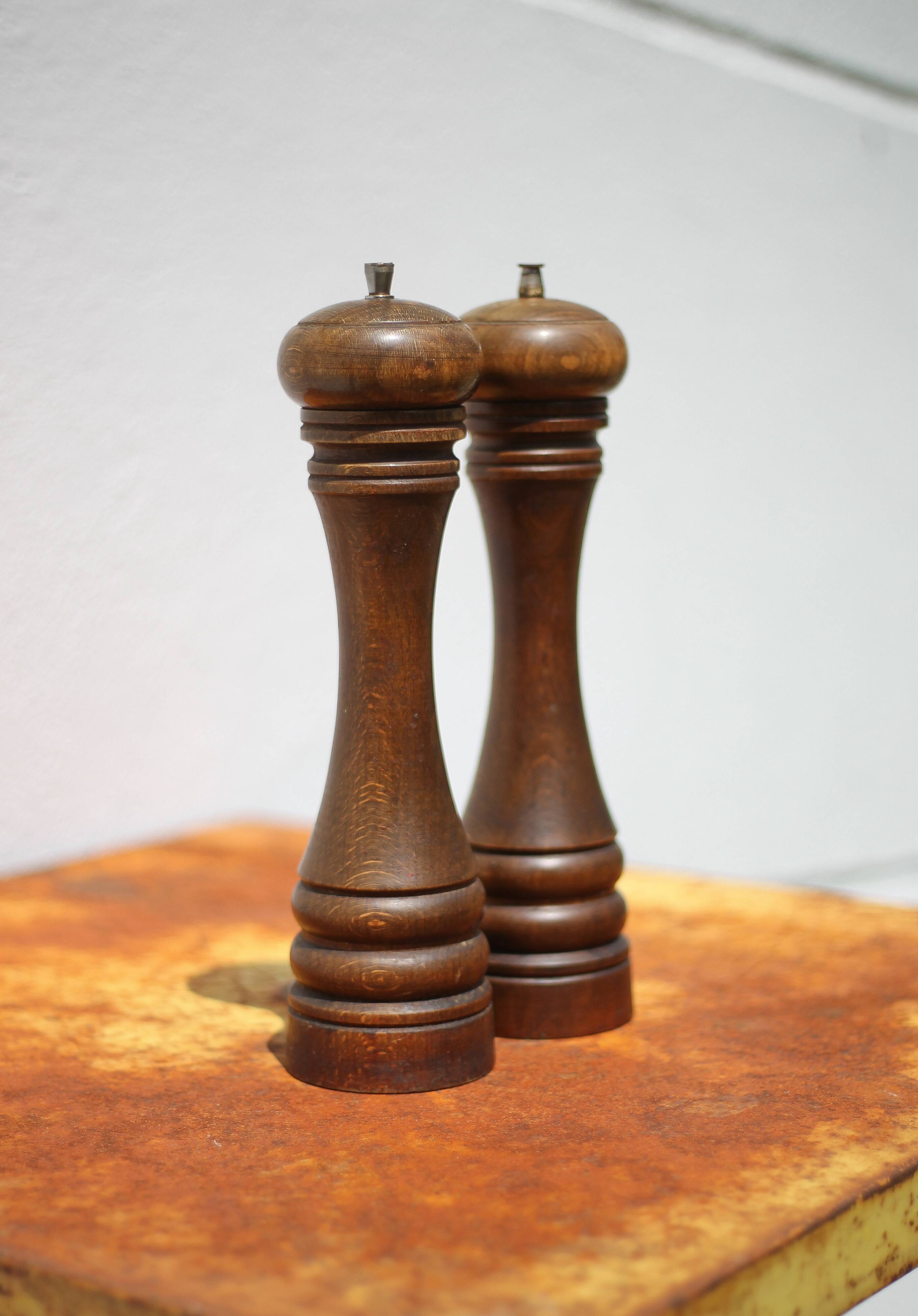 Salière et poivrière grand modèle Marlux, moulin à poivre et salière bois vintage
