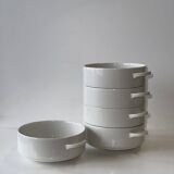 10 white ramekins with handles