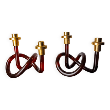 Pair of pretzel candlesticks by Dorothy Thorpe in lucite, 1970