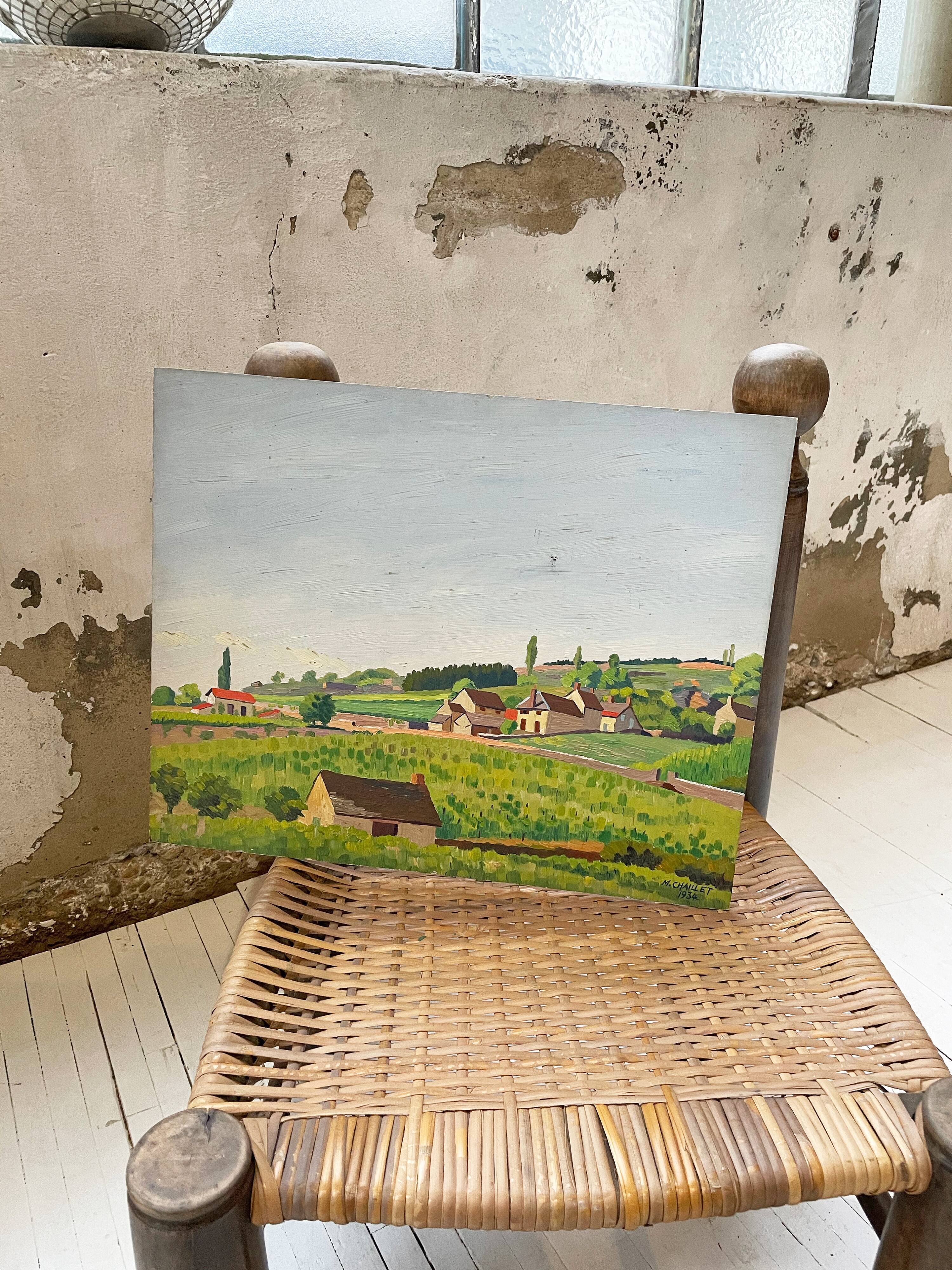 Painting oil landscape village 1934