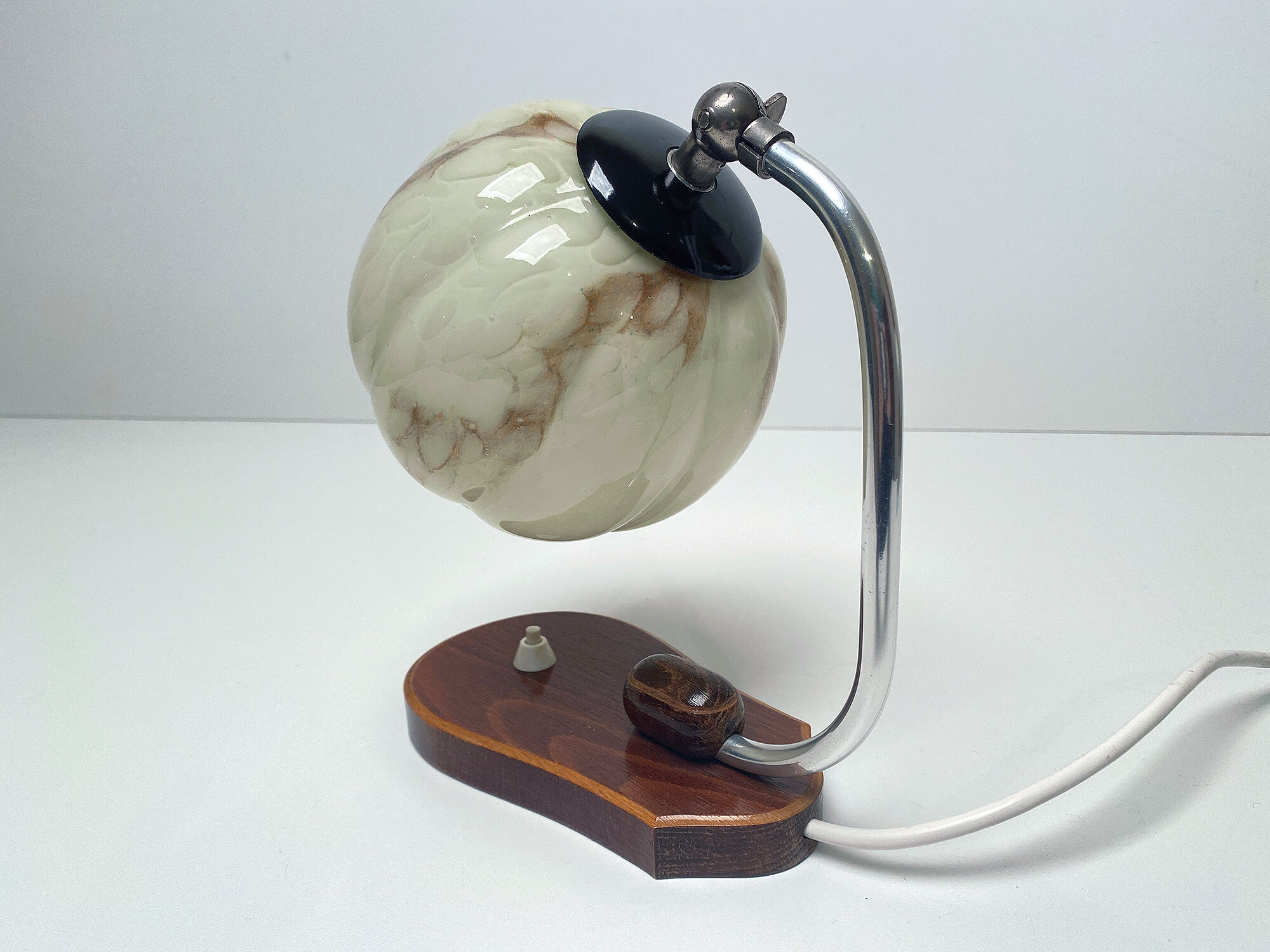 table lamp vintage art deco bauhaus, 30s, opaline marbled wood
